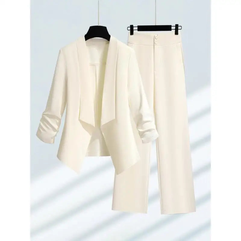 Women Spring  Green Blazer Pants Two Pieces Sets Clothing