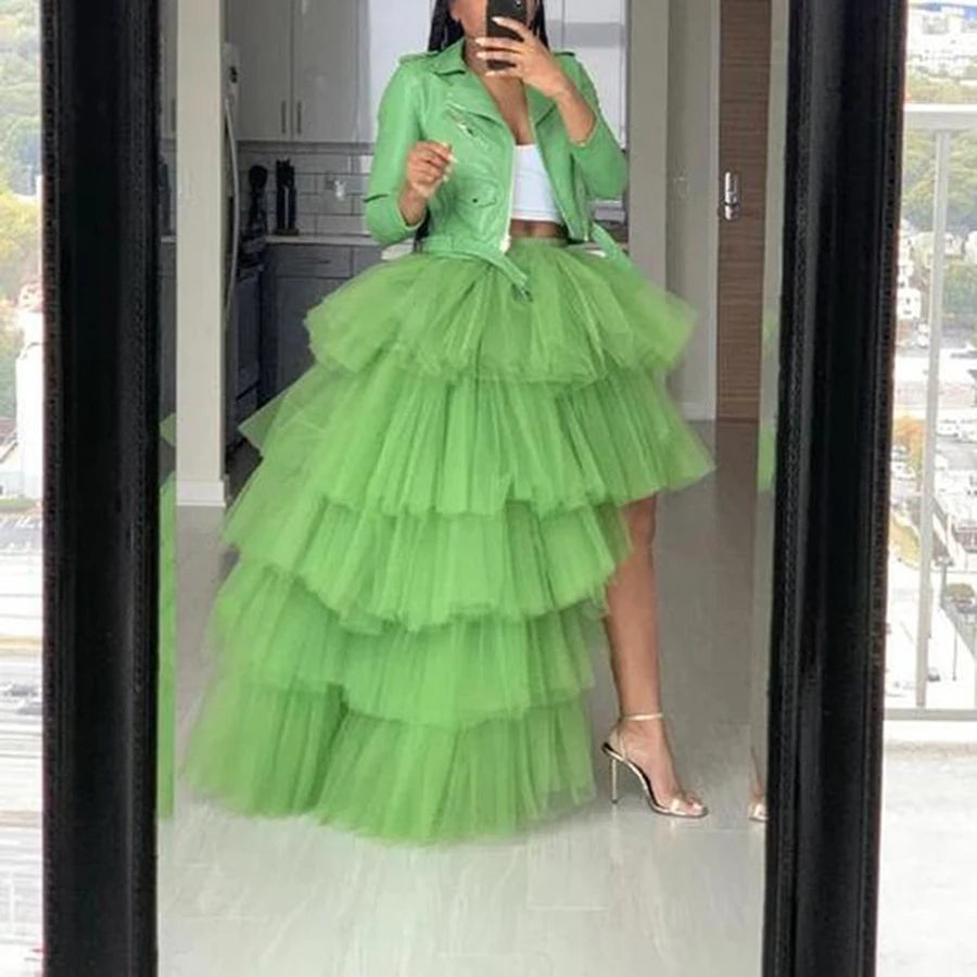 Green Tulle Tiered Women'S Skirt Tulle Party Skirts Girls Birthday Party High Low  Skirts Custom Color Size