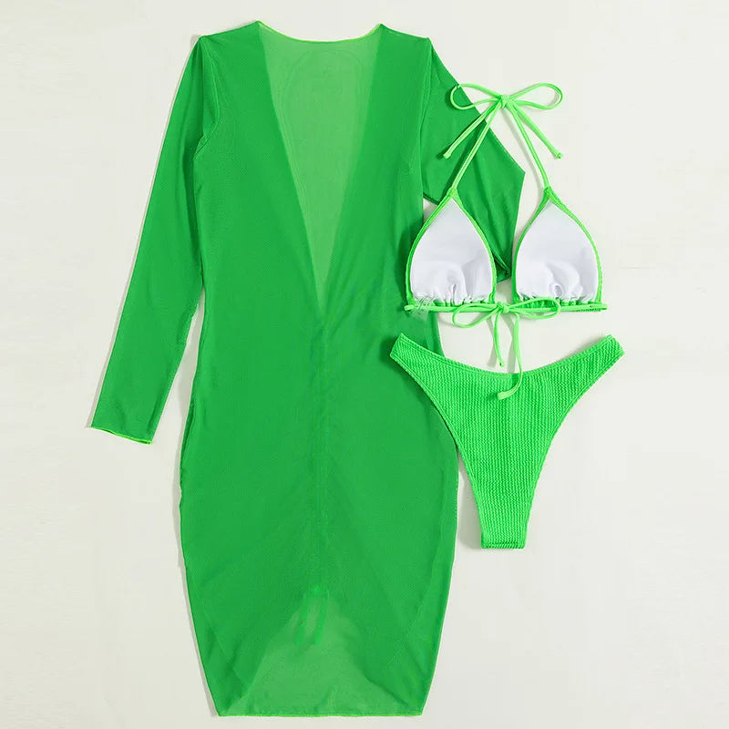 Women Swimsuit Three Pieces Swimwear Green Color