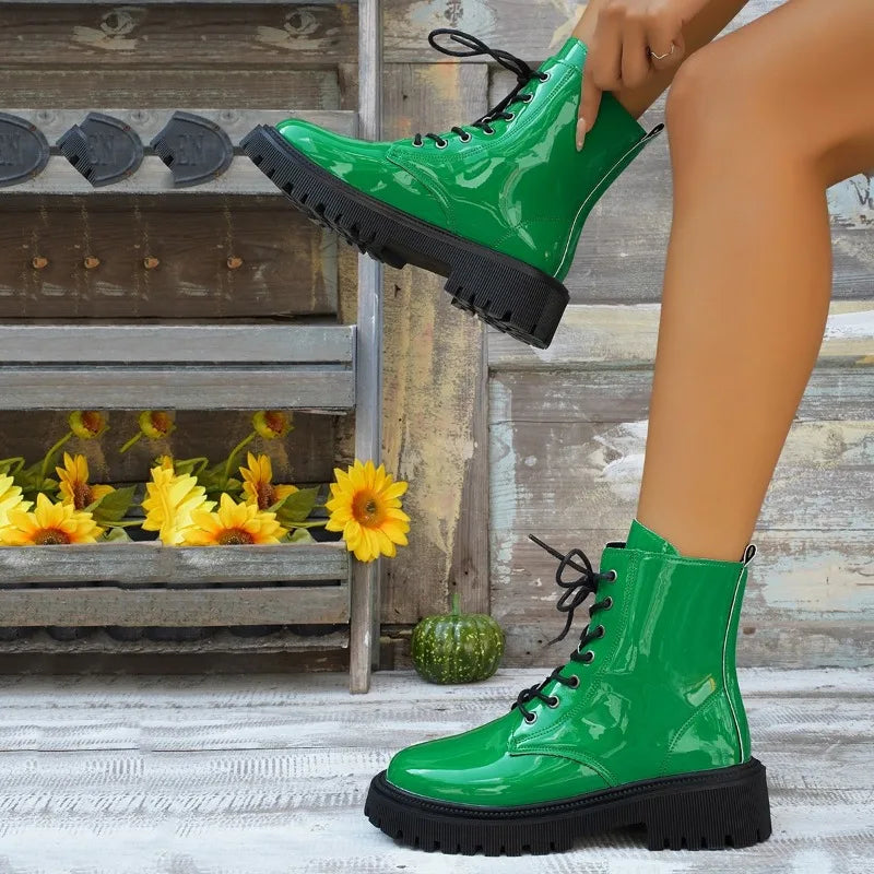 Shoes for Women  British Style Women's Boots High Quality Green