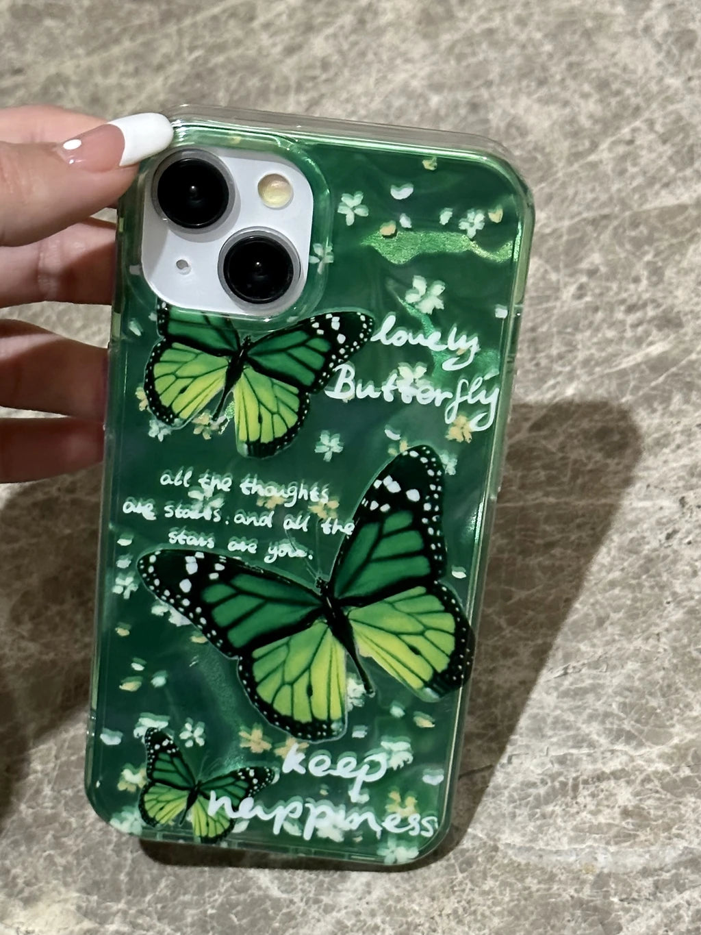 Stylish Illusory Color Ripple Beautiful Green Butterfly Flower Letter Phone Cover Case For iPhone 15 14 13 12 11 Pro Max