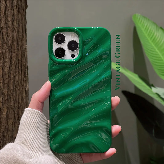 Fashion Solid Color The Puffer Case For iPhone 14 13 12 11 Pro Max 14ProMax 13Pro Silk wrinkle green Soft Phone Cover Case