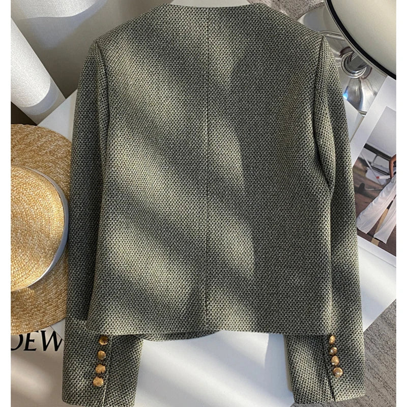 2024 Spring Autumn Women's Suit New Single Breasted Small Fragrance Green Suit Jacket Lady Blazer All-match Casual Coat Tops