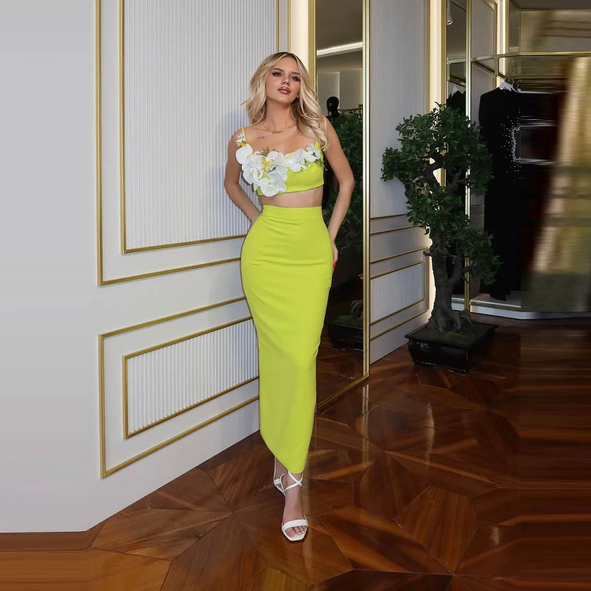 Fluorescent Green Mermaid Satin Skirt For Women Without Top Ankle Length Women Formal Party Skirt Custom Made Sheath Skirts