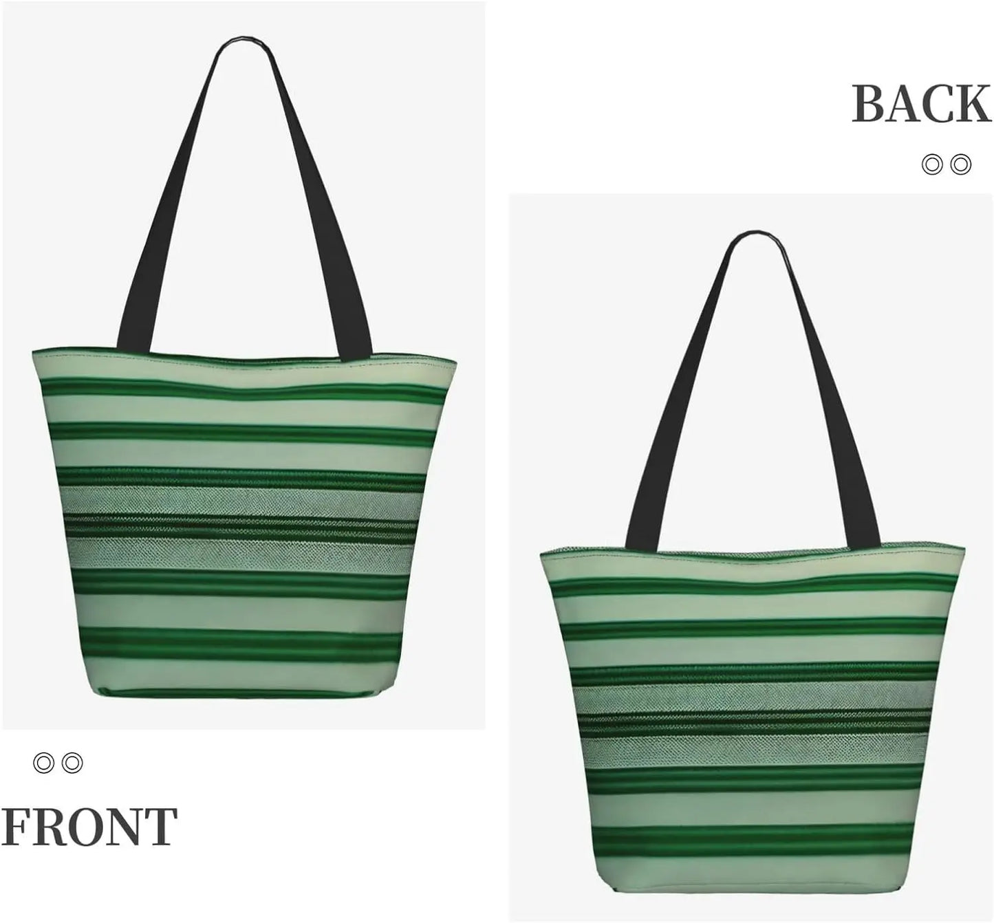 Green Striped Tote Bag with Zipper for Women Inside Mesh Pocket Heavy Duty Casual Anti-water Cloth Shoulder Handbag Outdoors