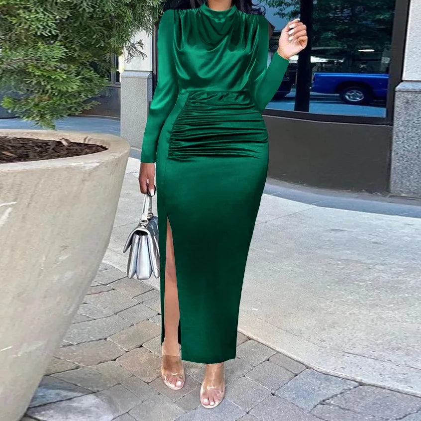 Long Dress Women Party Pleated Bandage Elegant Evening High Waist Summer Dresses Prom Formal Green Bodycon Maxi Work Vestidos