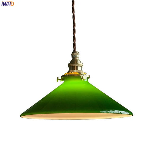 IWHD 2023 New Style Edison Vintage Pendant Lamp Beside Green Glass Copper Socket Home Decor Bedroom Dinning Living Room Lights