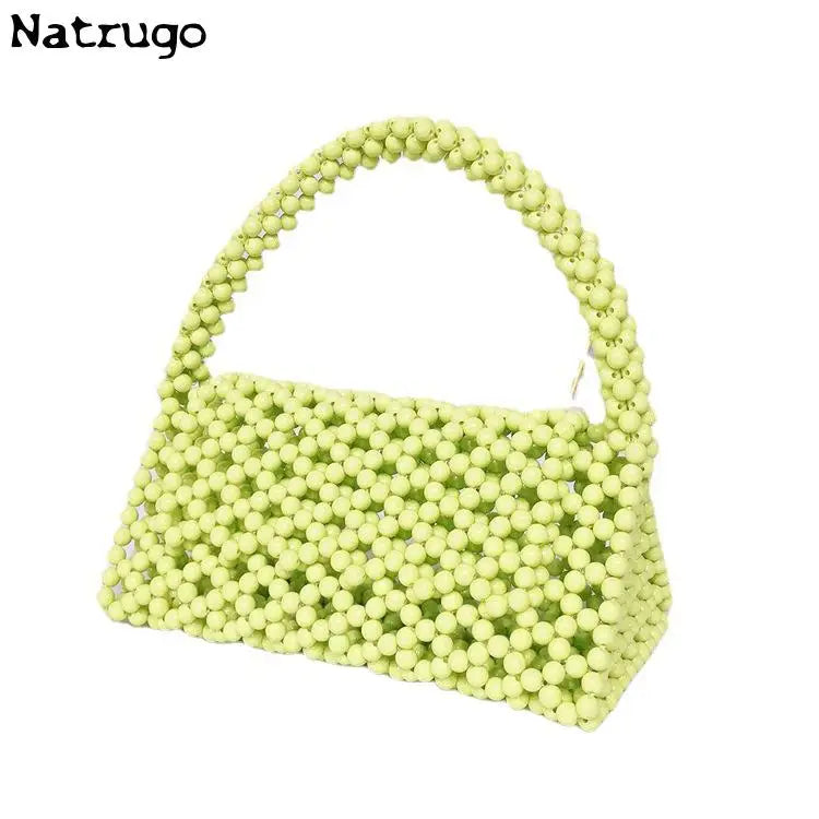 2024 Fashion Green Pearl Hand Bags Handmade Beaded Handbags Fashion Girl Gift Phone Pocket Wedding Party Clutches