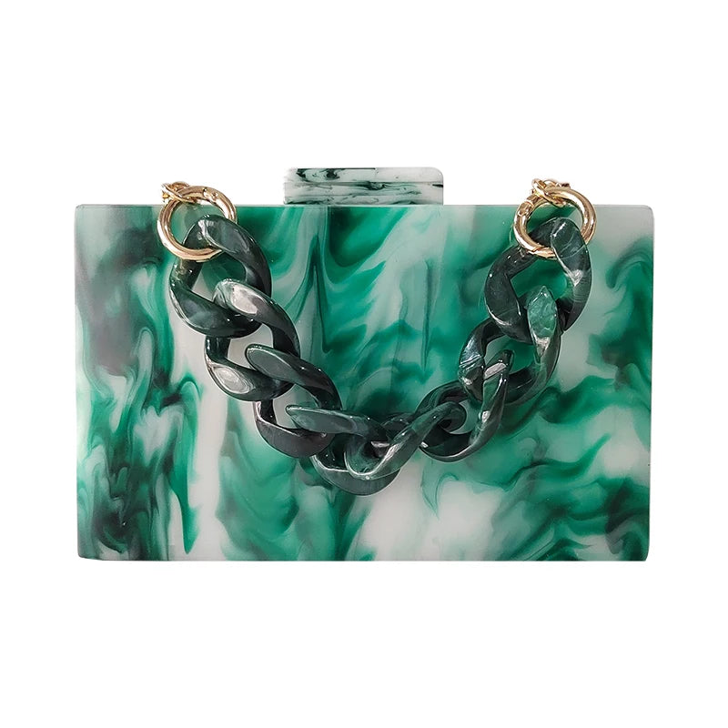 Luxury Brands Acrylic Evening Bags Ink Green Print Handbag Vintage Shoulder Crossbody Bag Party Prom Clutch Purse Women's Wallet