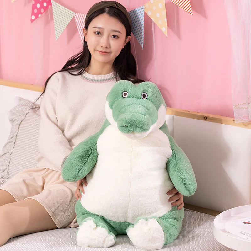 1Pcs 60/80CM Soft Plush Stuffed Toy Cartoon Green Sitting Fat Crocodile Doll Comforting Pillow For Kids Children Birthday Gift