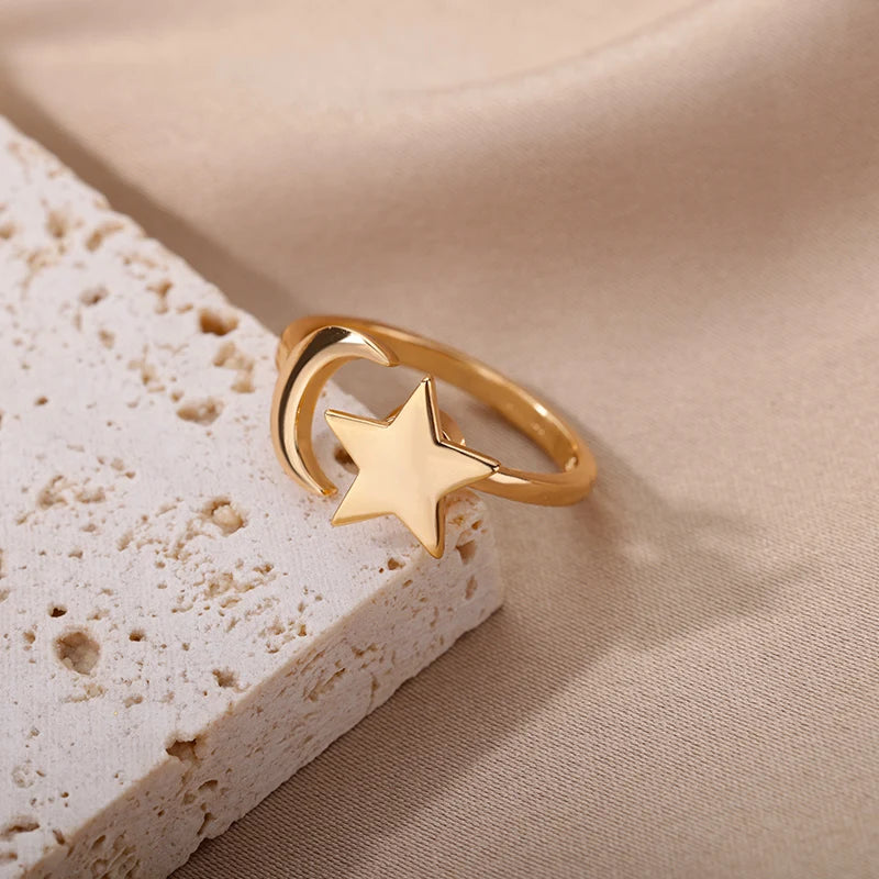 Rotatable Star Moon Anxiety Rings for Women Open Adjustable Stainless Steel Anti Stress Fidget Ring 2022 Trend Wedding Jewerly