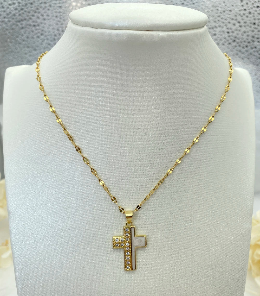 Cross Necklace White Enameled Pendant Stainless Steel Necklace For Women Fashion Steel Jewerly New In Accessories Simple Style