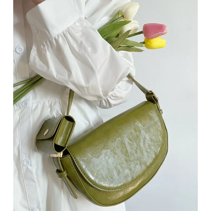 Fashion Women Saddle Shoulder Bag Portable Female Clutch Handbags with Purses  Crossbody Bag Ladies Small Messenger Bags Green