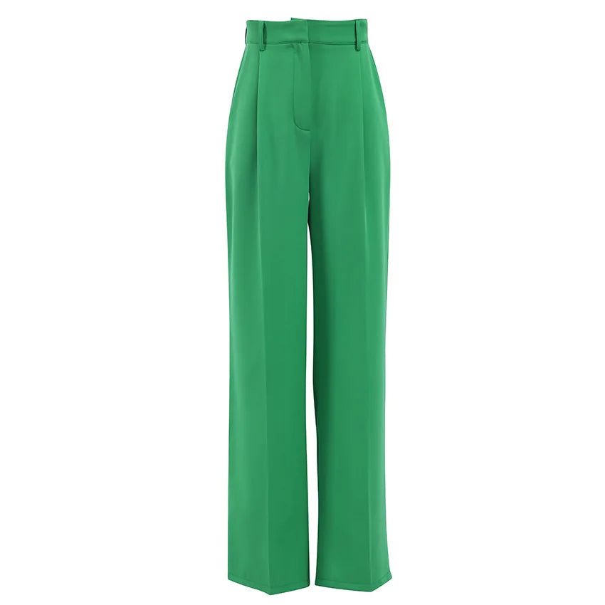 2023 Spring Women's Green High Waist Wide Leg Pants Ladies Suit Pants Loose Casual Long Trousers High Wasit Casual Pants