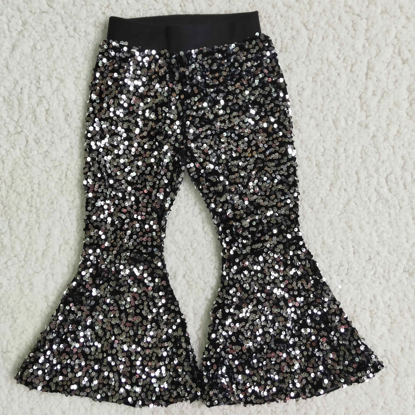 Wholesale Kid Glitter Clothing Baby Girl Toddler Sequins Green Color Soft Comfortable Children Lining Bell Bottoms Pants