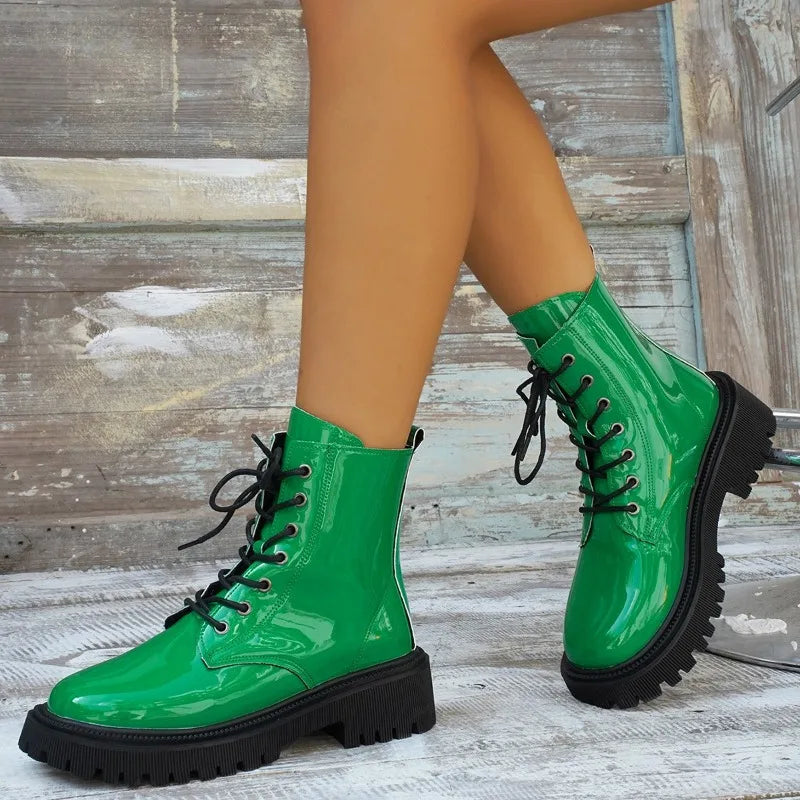 Shoes for Women  British Style Women's Boots High Quality Green