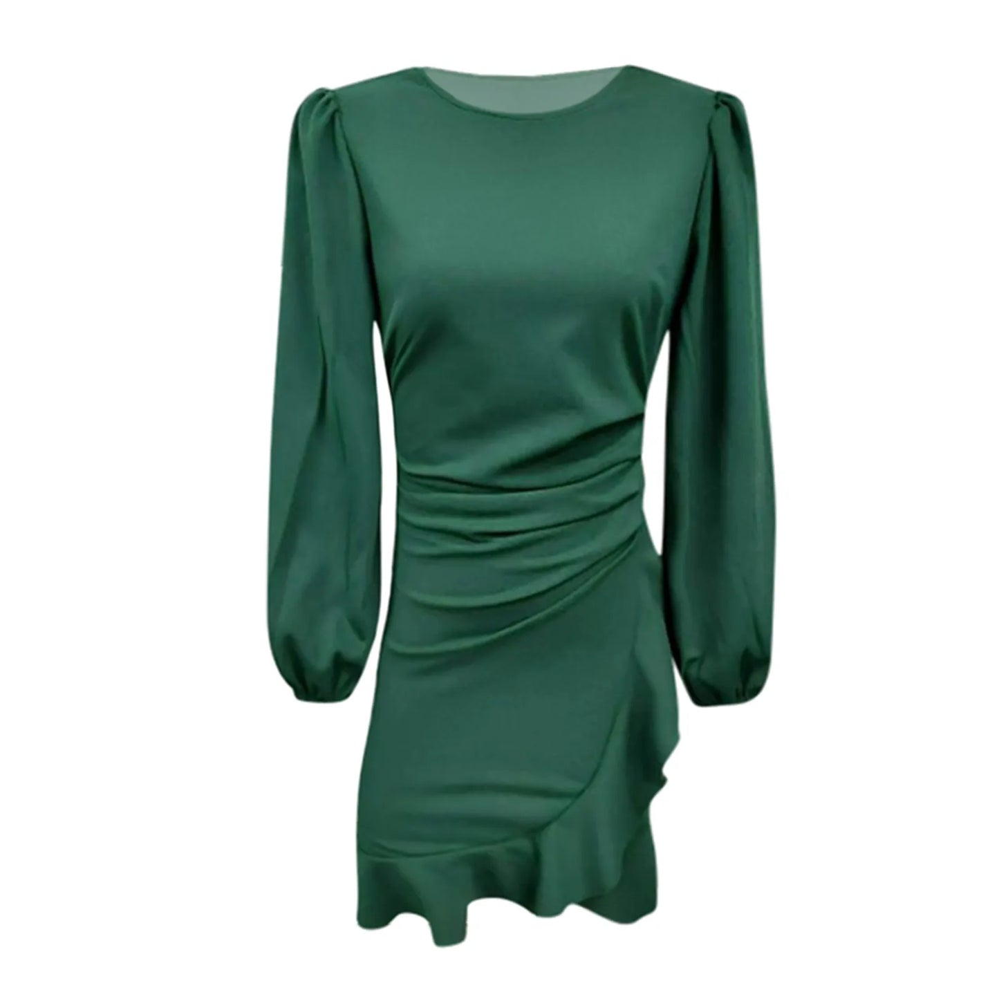 Elegant Women Green Dresses Autumn Casual Solid Mini O-Neck Long Sleeve Pullovers Fashion Evening Party Sexy Dress for Women