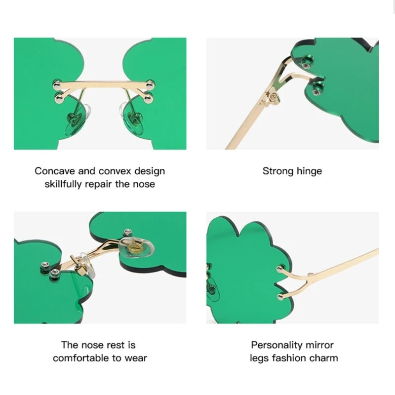 Green Color Irish Clovers Shape Frame Sunglasses Retro Frame Sunglasses Christmas and Carnival Personality Sunglasses