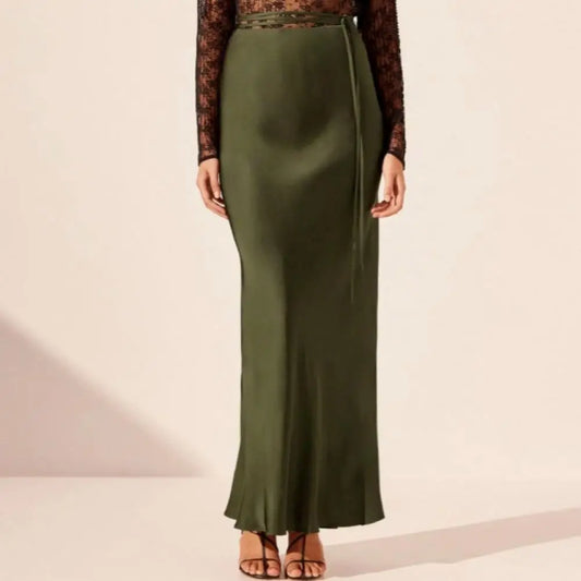 Fashion Pleated Fishtail Overskirt Sexy Solid Colour Slim Long Skirt Women Summer Olive Green Comfortable Skirt for Going Out