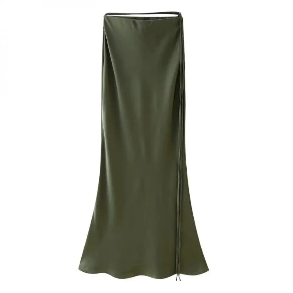 Fashion Pleated Fishtail Overskirt Sexy Solid Colour Slim Long Skirt Women Summer Olive Green Comfortable Skirt for Going Out