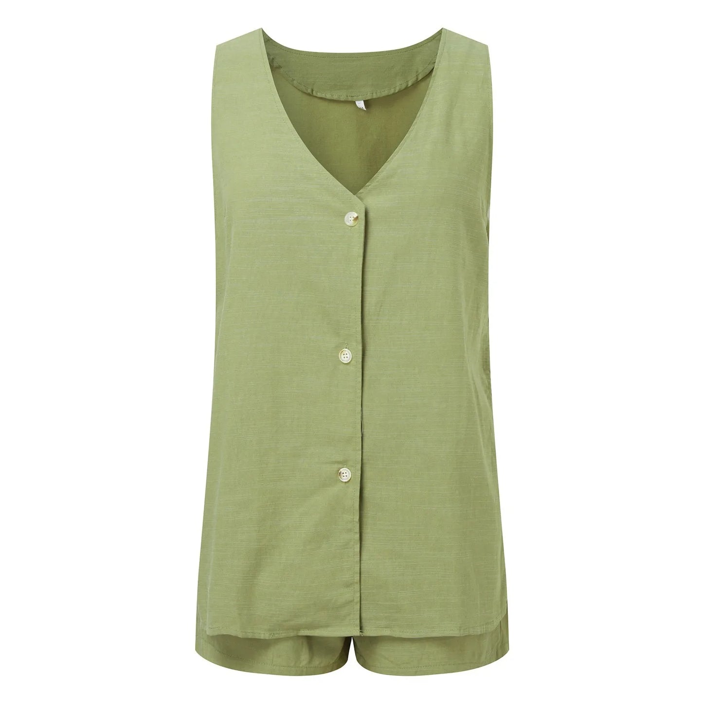 Two Piece Set Women Sexy Sleeveless V-neck Single Breasted Vest Tops Short Sets 2024 Summer Casual Matching Sets Vintage Green