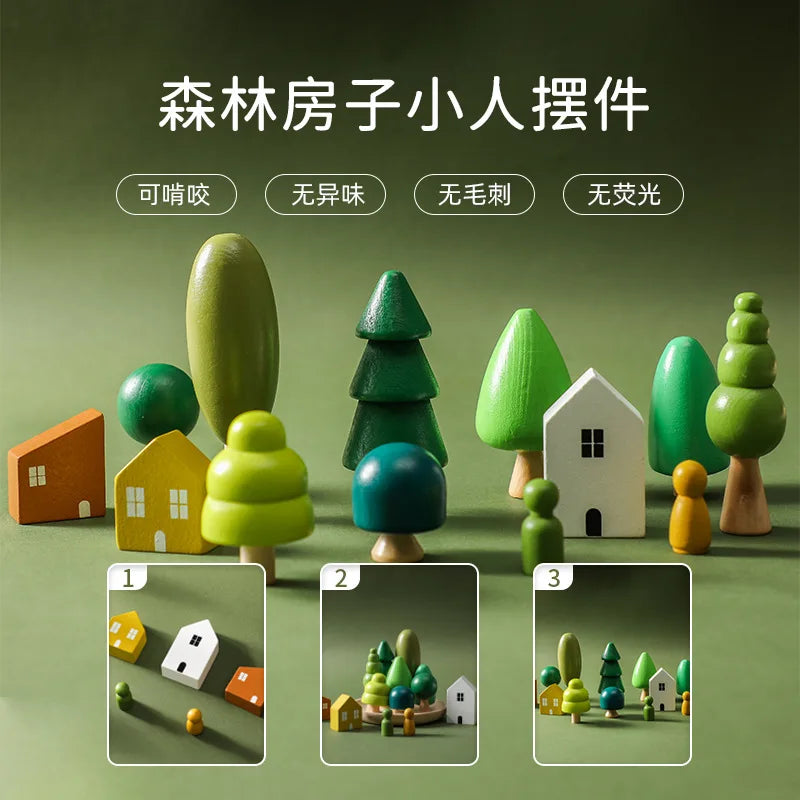 Baby Wooden Tree Mushroom Building Blocks Toys For Kids Handmade Green Forest Colorful Child Montessori Educational Toys YZ13