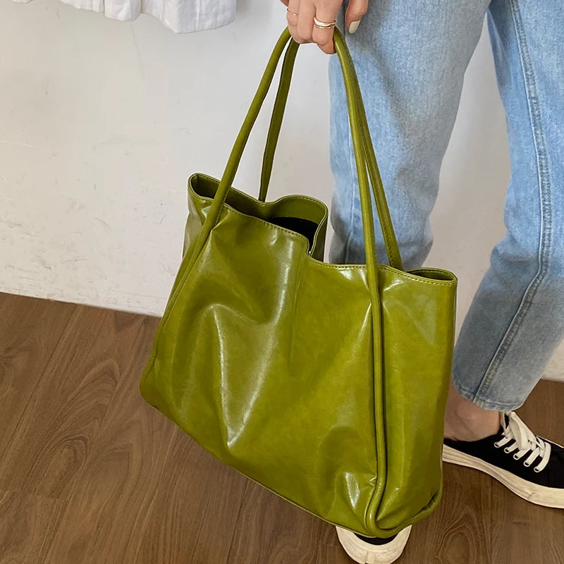 Green Vintage Women's Bag Large Capacity Soft Pu Shoulder Underarm Bags Simple All-match Ladies Handbag Elegant Fashion Totes