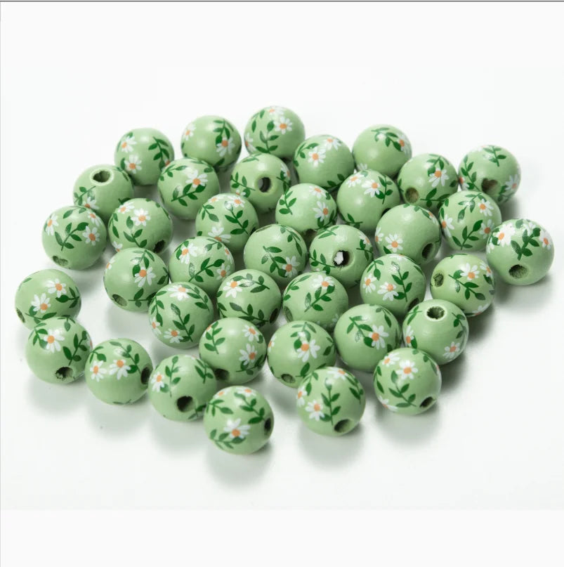 16mm Colored Green Flower Bead Environmental Protection Wooden jewelry DIY Custom for Kids Toys And Furniture Accessories