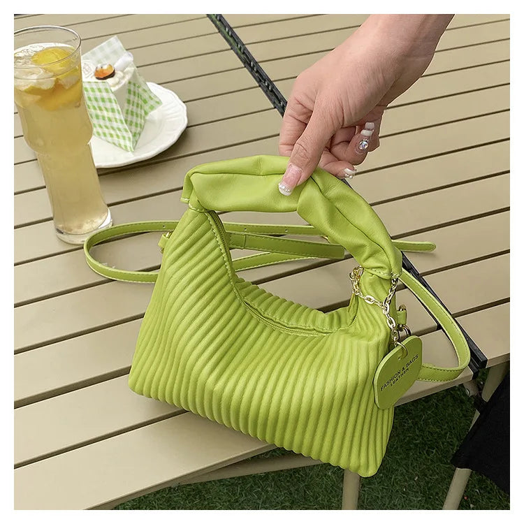 Green Elegant Women's Underarm Bag Chic Pleated Design Ladies Handbags