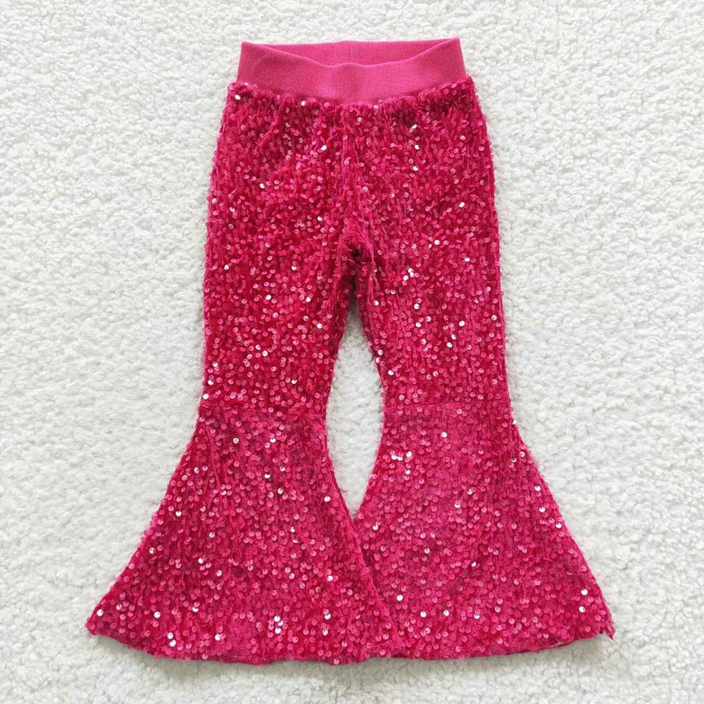 Wholesale Kid Glitter Clothing Baby Girl Toddler Sequins Green Color Soft Comfortable Children Lining Bell Bottoms Pants