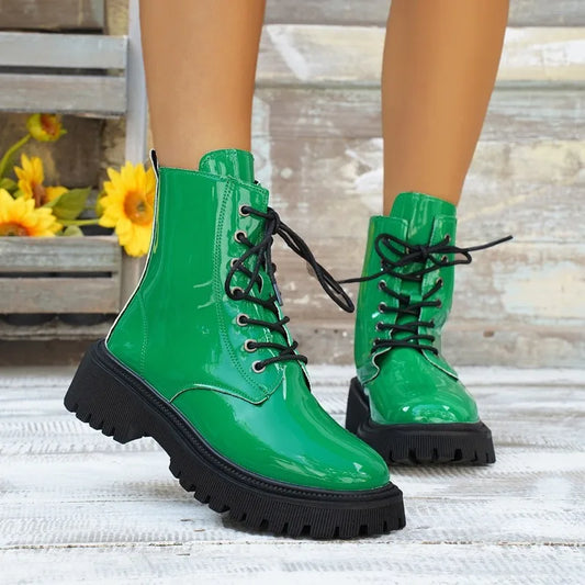 Shoes for Women  British Style Women's Boots High Quality Green