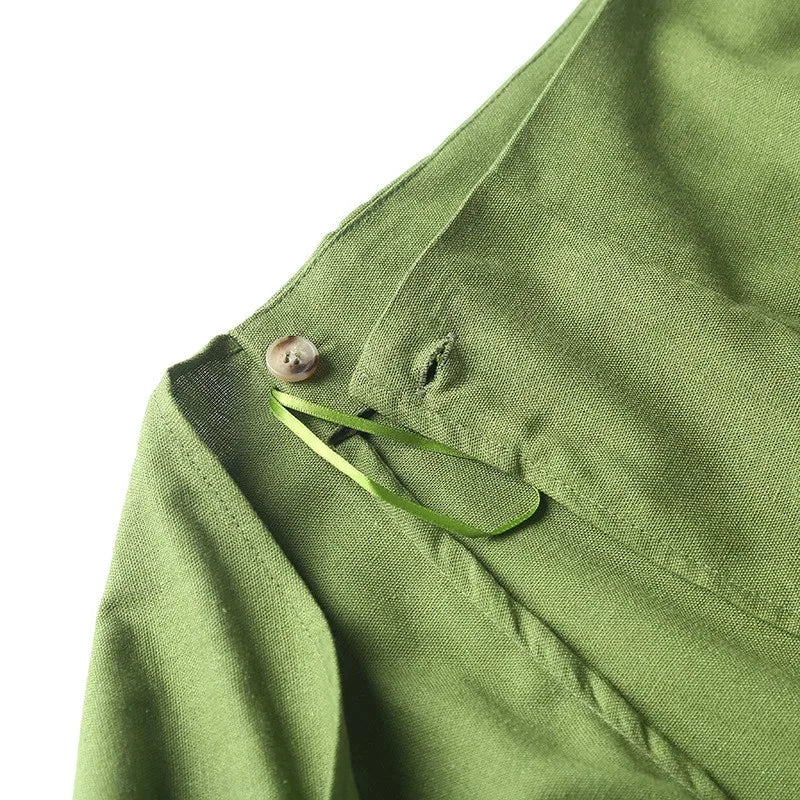 Summer 2023 new cotton and linen split design temperament skirt green knotted split midi skirt